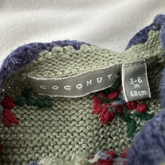 Baby Green Knit with Red Floral Accents - Picture 3 of 4